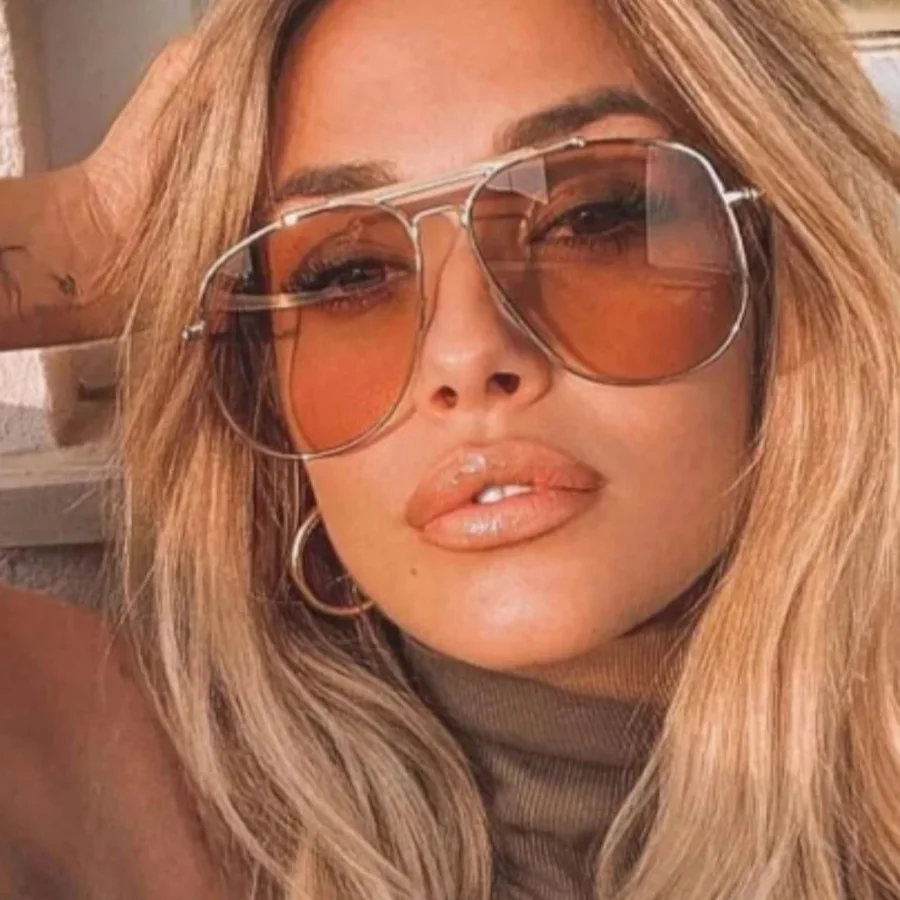 Sunglasses Uv400 - Retro Metal Double Bridge Pilot Women