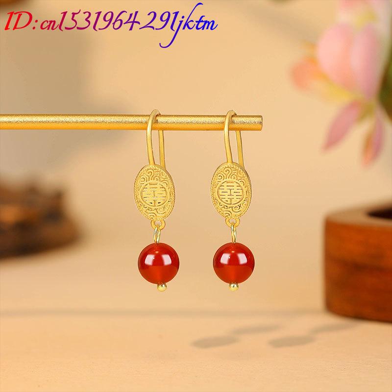 Natural Red Jade Bead Earrings - đánh giá và giá Gold Plated Jewelry