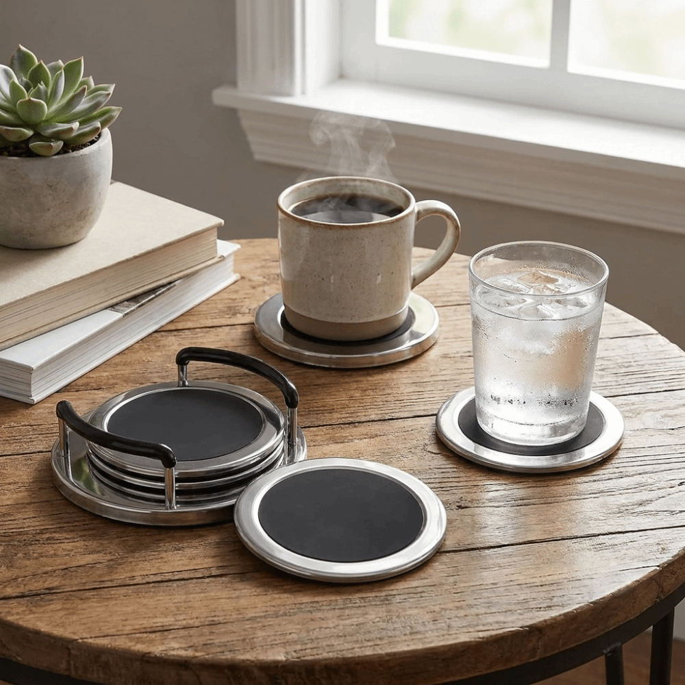 6PCS/SET Round Stainless Steel - đánh giá và giá Marble Coaster Set