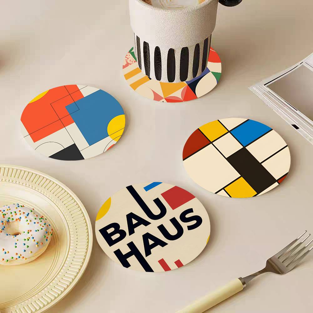 Abstract Bauhaus Round Wooden  - đánh giá và giá Marble Coaster Set