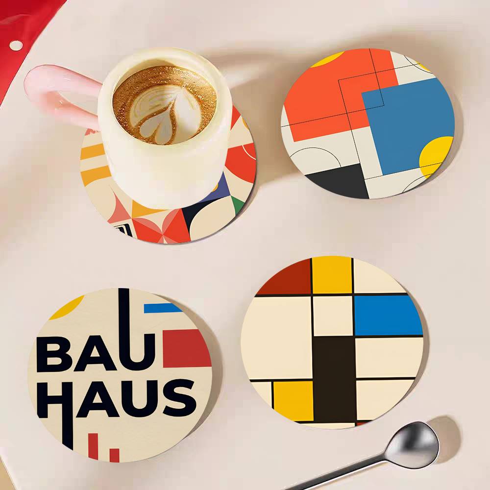 Abstract Bauhaus Round Wooden  - đánh giá và giá Marble Coaster Set