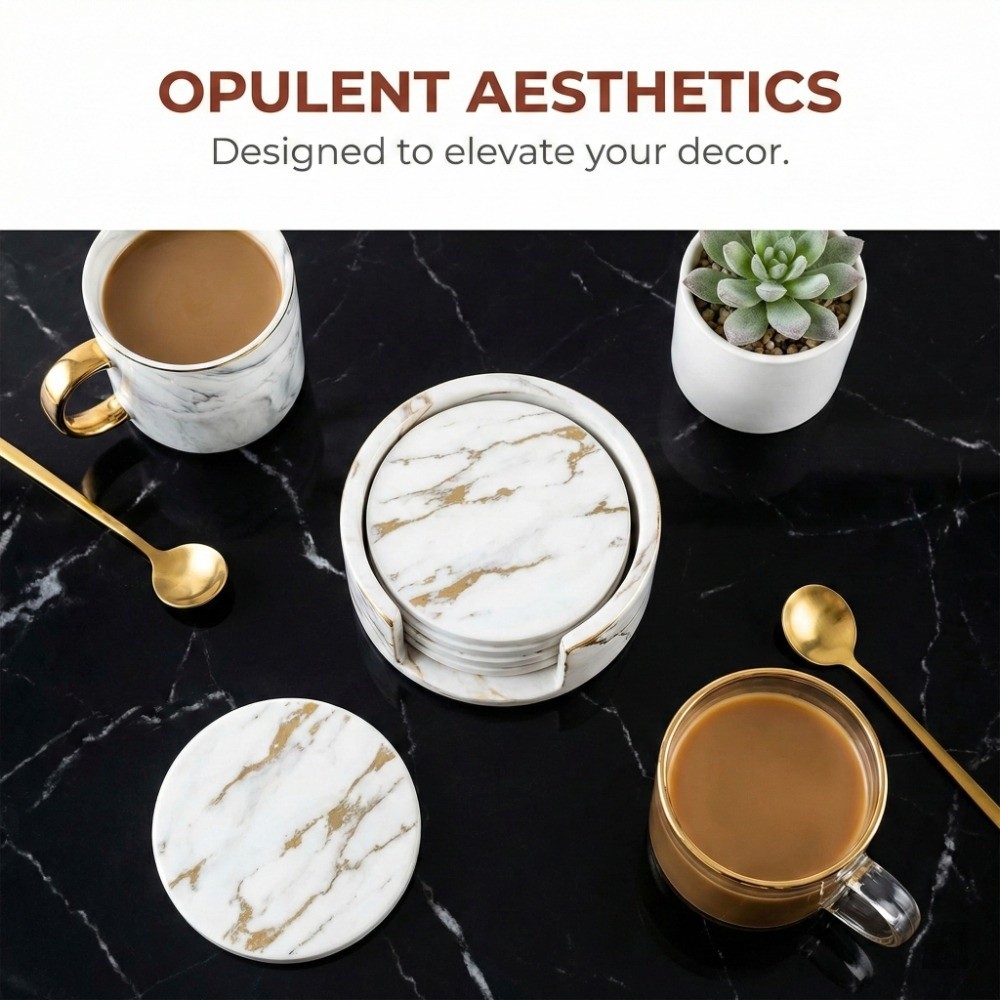 7Pcs Coaster Set PU Leather Co - đánh giá và giá Marble Coaster Set